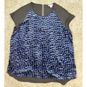 Diane Von Furstenberg Blouse Livian Velvet Burnout Black Blue Gold Size Large